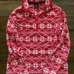 Lands' End Red and White Fleece Pullover/ Women’s, size Medium